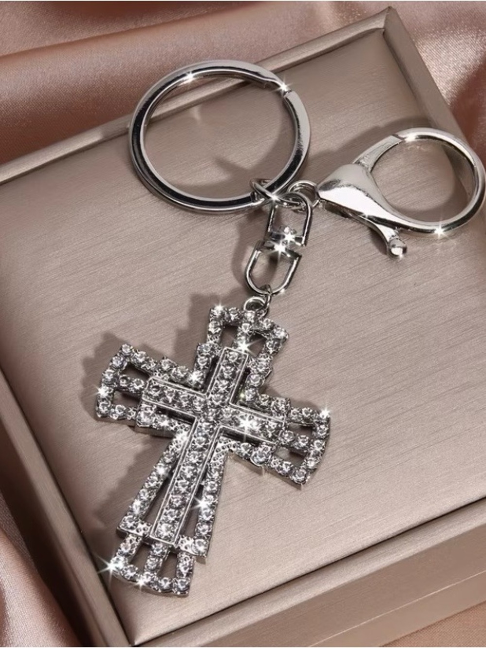 Silver Rhinestone Cross Keychain - Picture 2 of 3